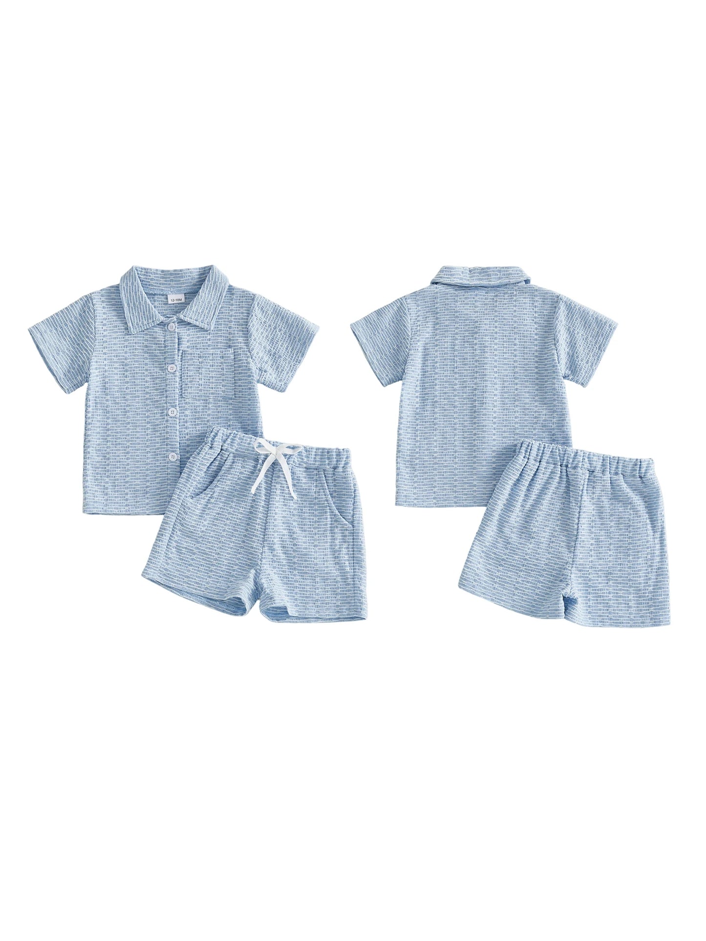 Infant Boy s Summer Outfit Set with Textured Short Sleeve Button-up Collar Shirt and Matching Shorts for Toddlers