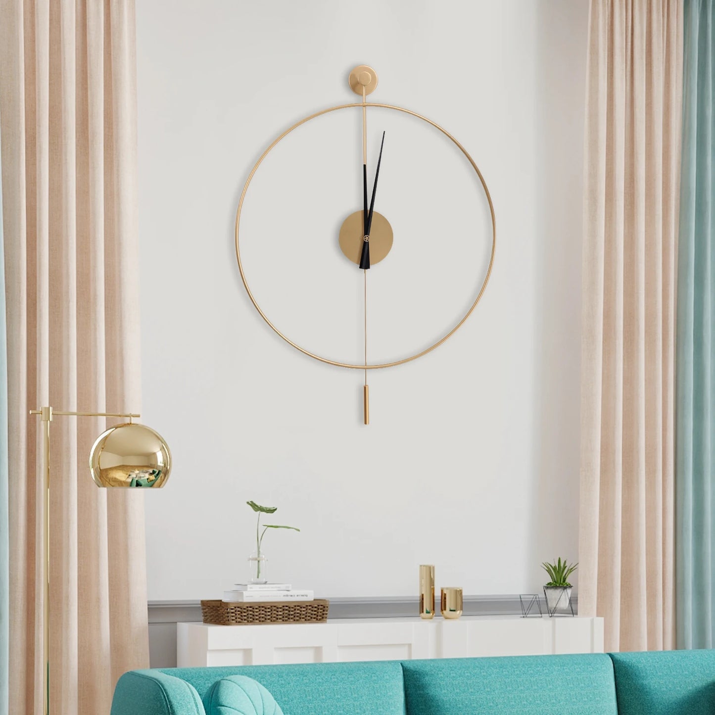 Gold Metal 60cm Swing Wall Clock Silent Sweep Second with Pendulum Modern Minimalist Decorative Wall Clock