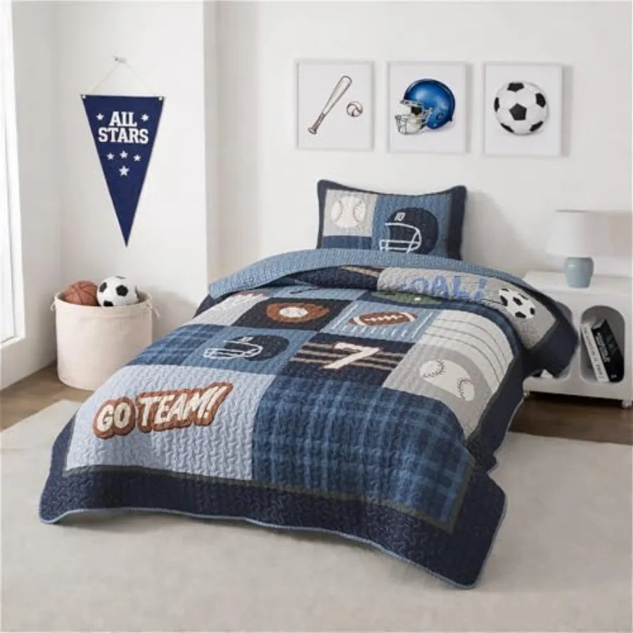 Sports Quilt Set And Shams For Boys