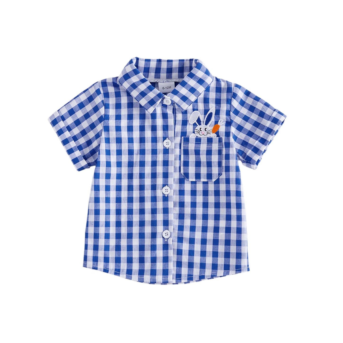 Cute Toddler Boys Easter Outfit Short Sleeve Shirt with Bunny Embroidery and Plaid Shorts Set for Summer Holiday Party Wear