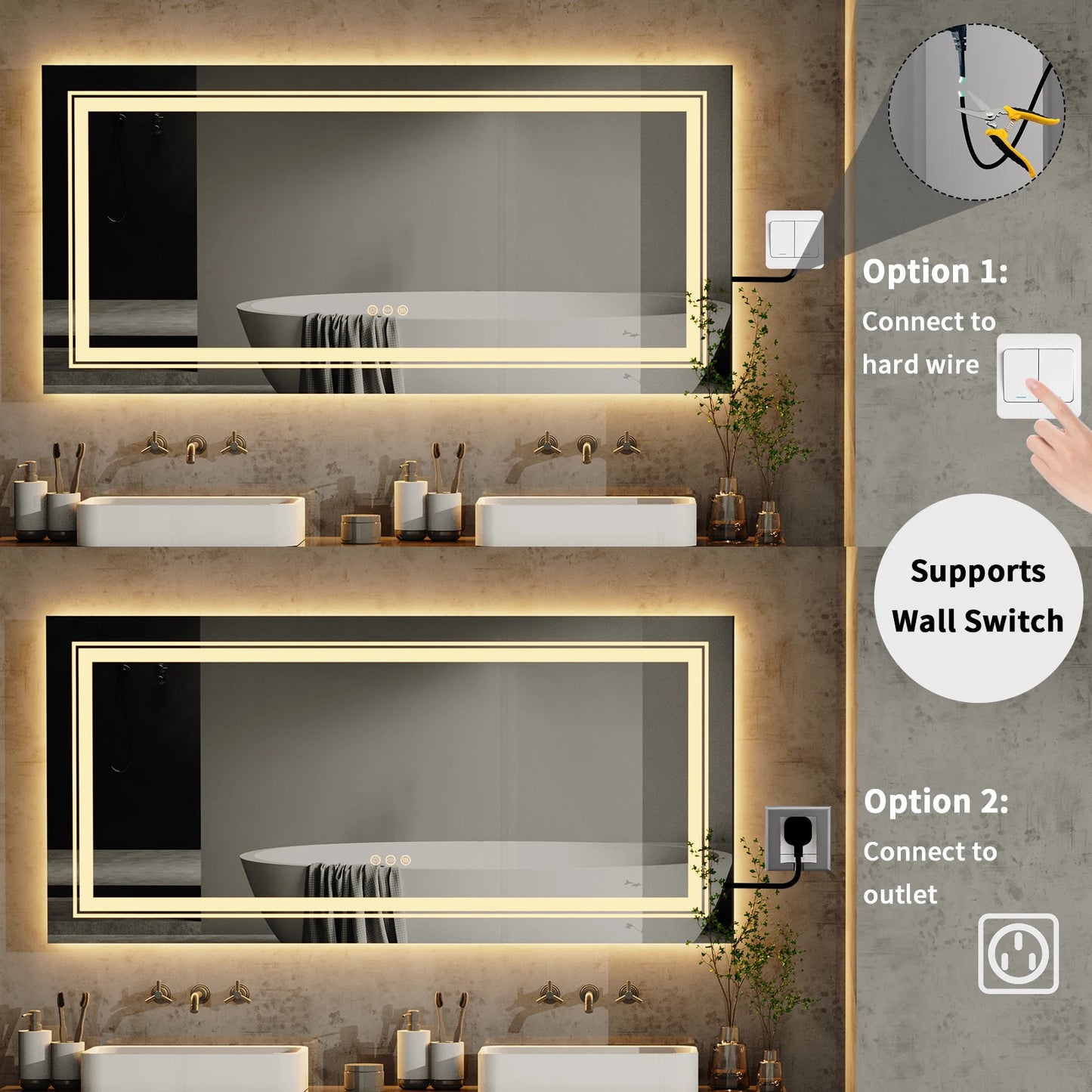 Dimmable Wisfor Anti-Fog Backlit LED Bathroom Mirror