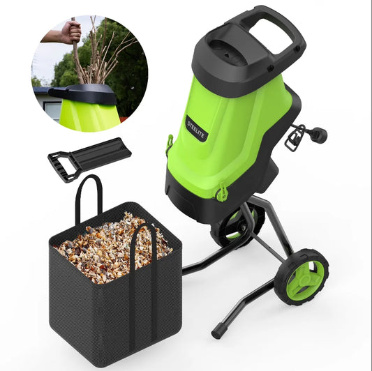 Deli 15-Amp Electric Wood Chipper Shredder with 45L Bag, 1.75 Inch Cutting Capacity