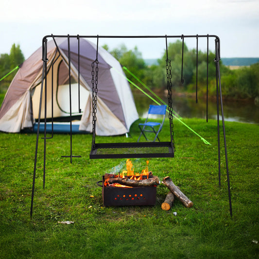 NONECN Grill Swing Campfire Stand With Iron Grill Grate