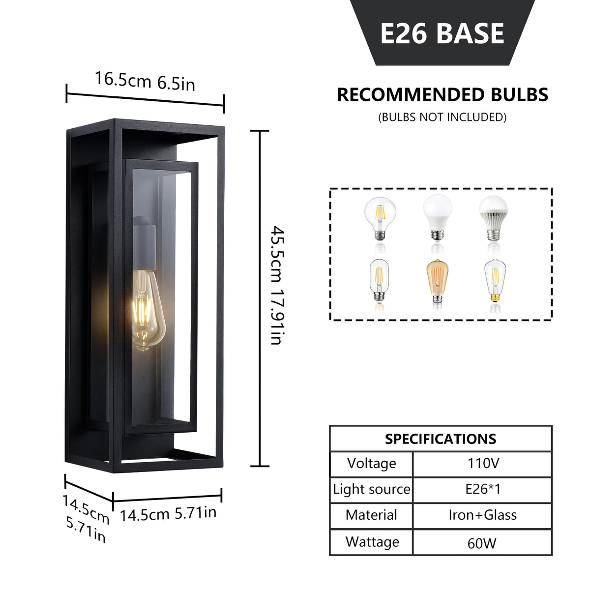 ARLGSITE Waterproof Exterior Wall Lantern With Tempered Glass For Porch