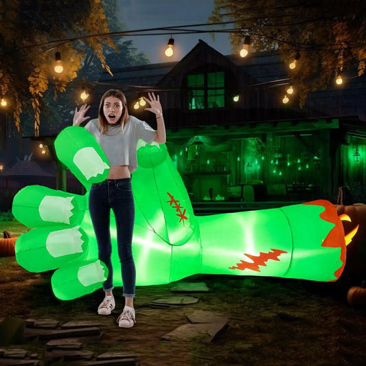 Joyfy 9Ft LED Scary Green Broken Zombie Hand Inflation