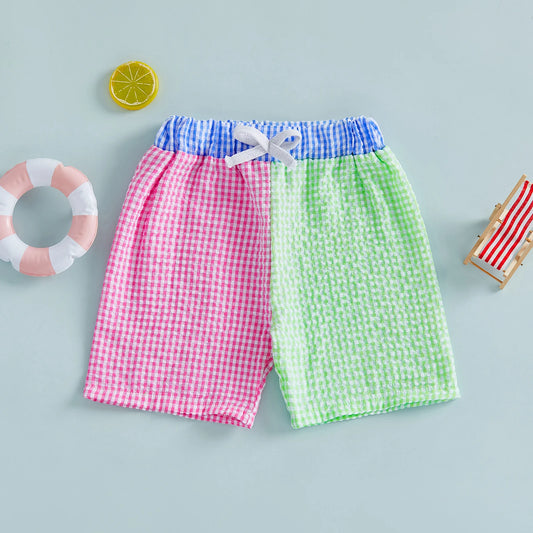 Children s Boys Swim Trunks Comfortable Elastic Waist Plaid and Stripes Design Summer Beach Swim Shorts Swimsuit for Kids