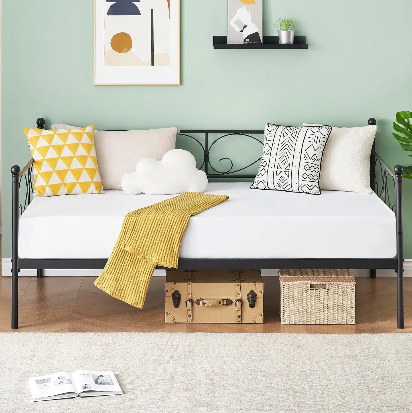 StudysetCN Daybed Frame With Heavy Duty Metal Slats Mattress Foundation