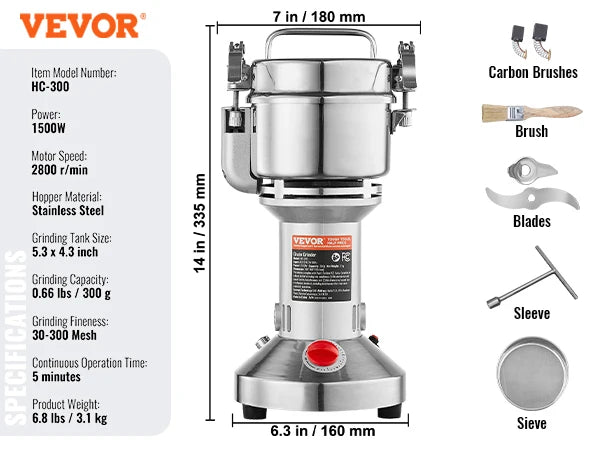 VEVOR Electric Grain Mill Grinder for Dry Herbs and Spices