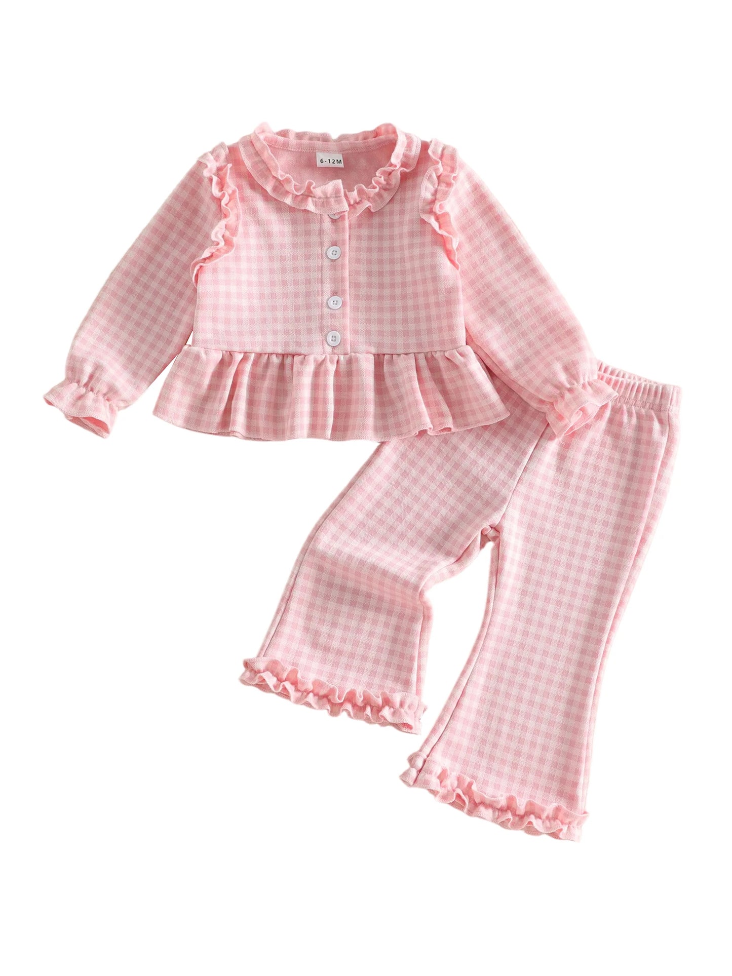 Girls Plaid Bell Bottom Set With Long Sleeve Fall Outfit