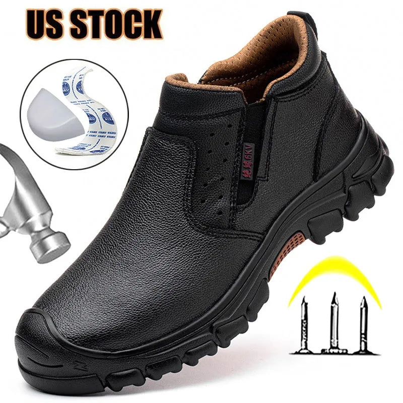 Mens Work Boots With Composite Toe Metatarsal Guard And Anti Slip Rubber Outsole