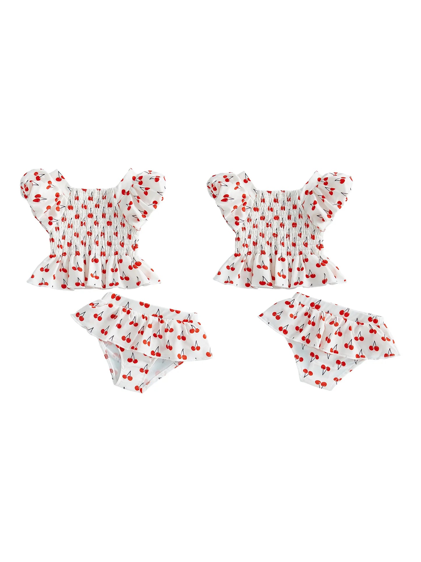 Infant Girl Floral Print Bikini Set with Bow Detailing and Ruffle Trimmed Bottoms for Beach Vacation
