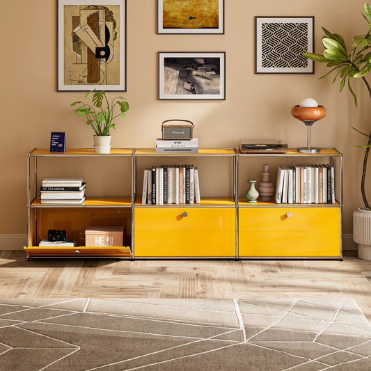 Storage Cabinet Sideboard Storage Shelf Furniture Stainless Steel Metal Board Living Room Night Stand Cabinet-No Keys