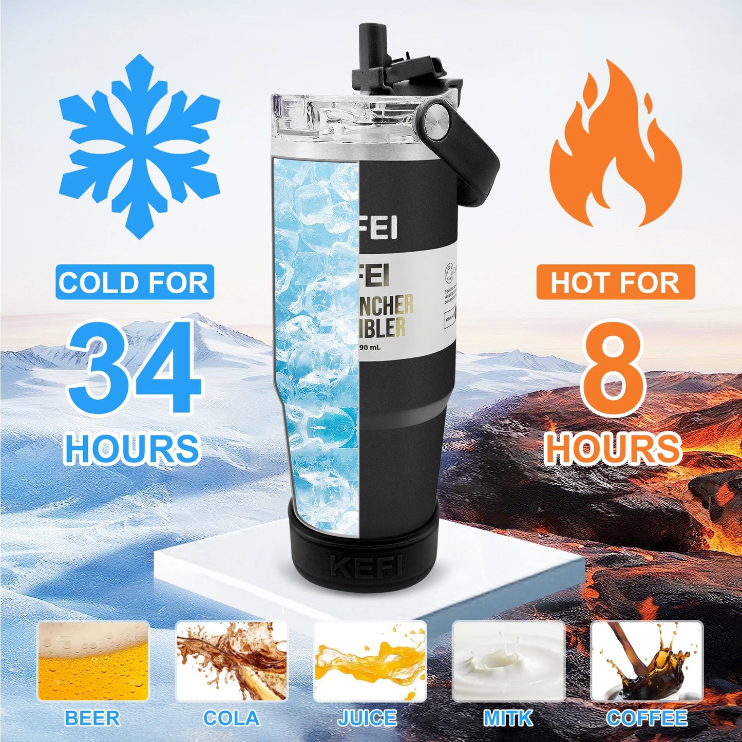 NONEDrinkware 30oz Stainless Steel Insulated Tumbler With Lid And Straw