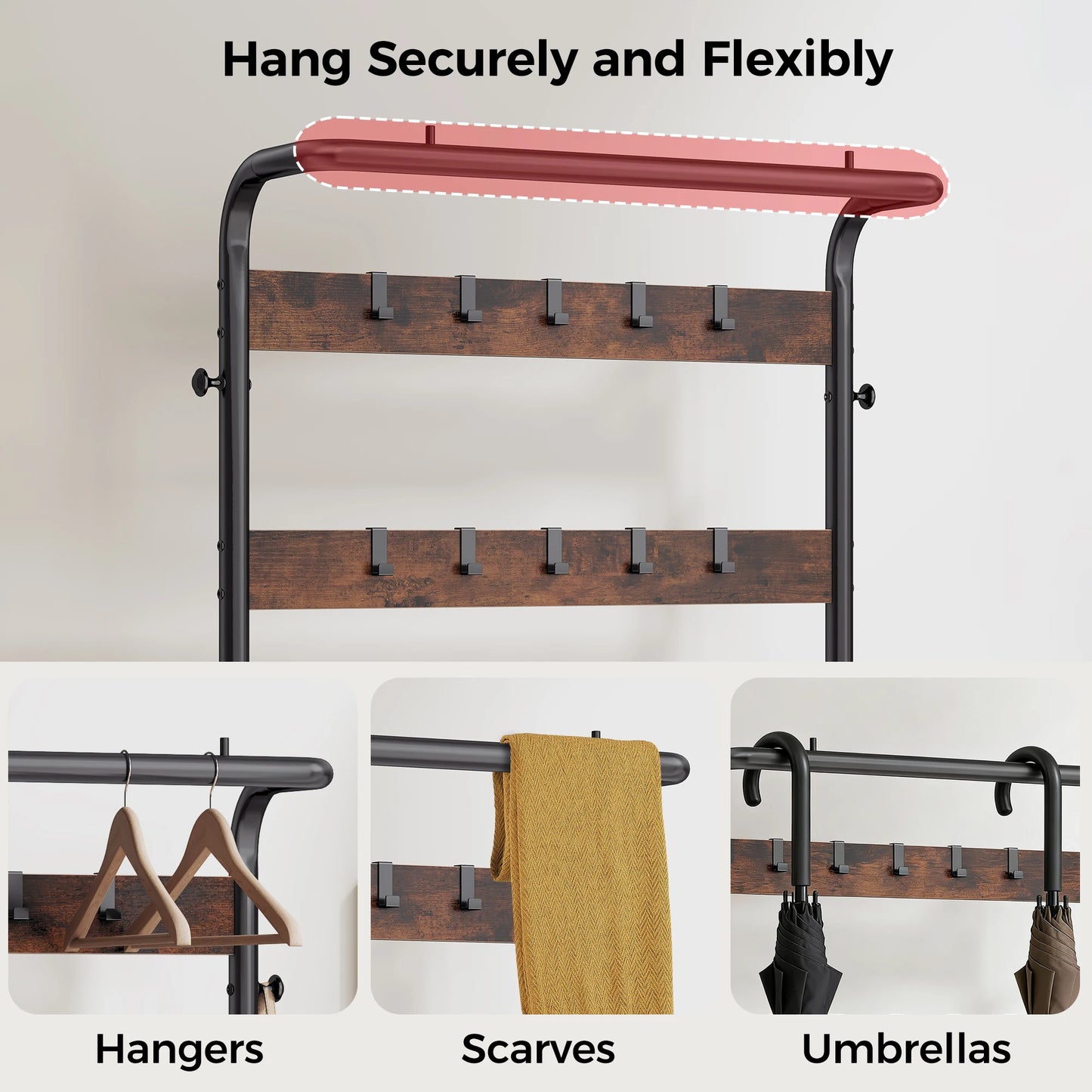 JHK 4-in-1 Coat Rack with Shoe Bench Entryway Bench with Shoe Storage Hooks Mudroom Storage Organizer with Shelves For Home