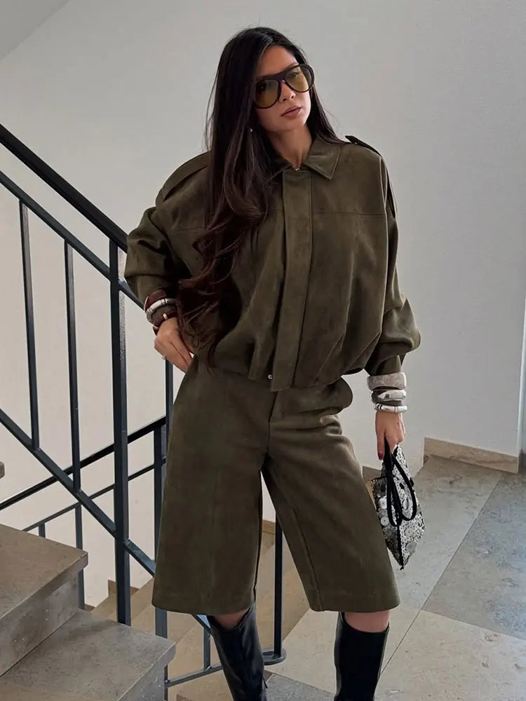 CN Jiangsu Women Suede Bomber Jacket With Zipper