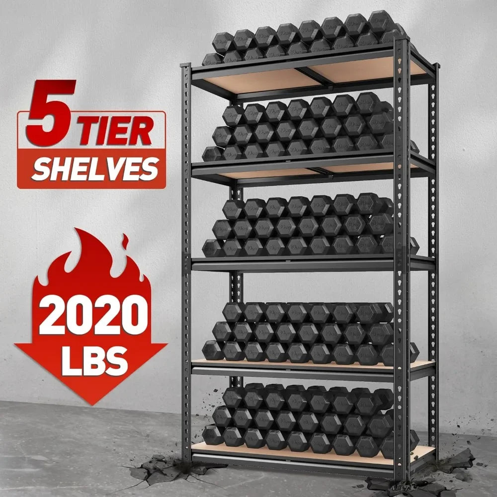HOME.2020LBS Storage Shelves 5 Tier Garage Shelving Heavy Duty,  72" H x 35.55" W x 16" D, Black