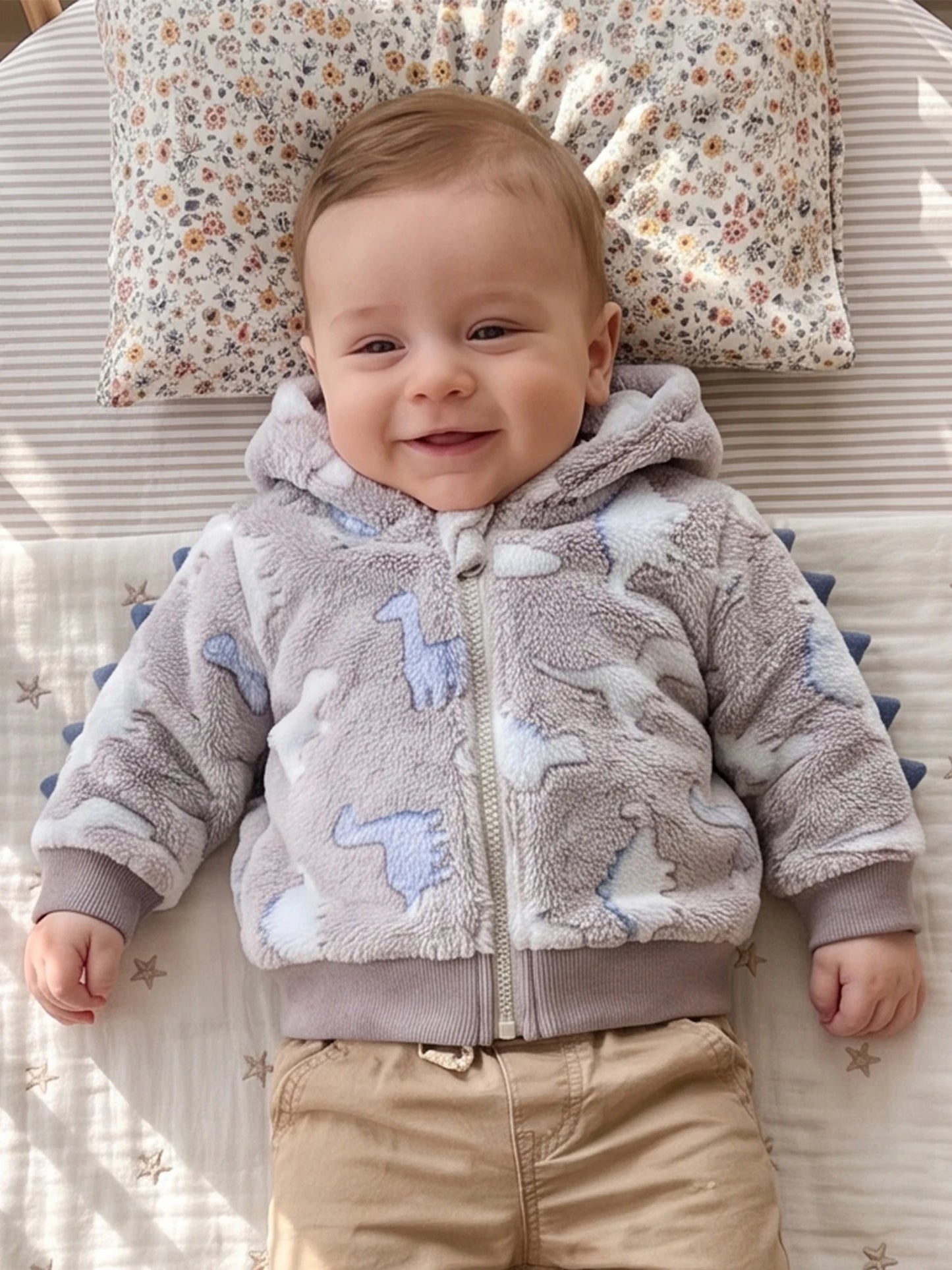 Print Warm Zipper Fall Warm Dinosaur-Print Hooded-Dinosaur-Print Jacket Hooded Fall-Warm Hooded-Dinosaur