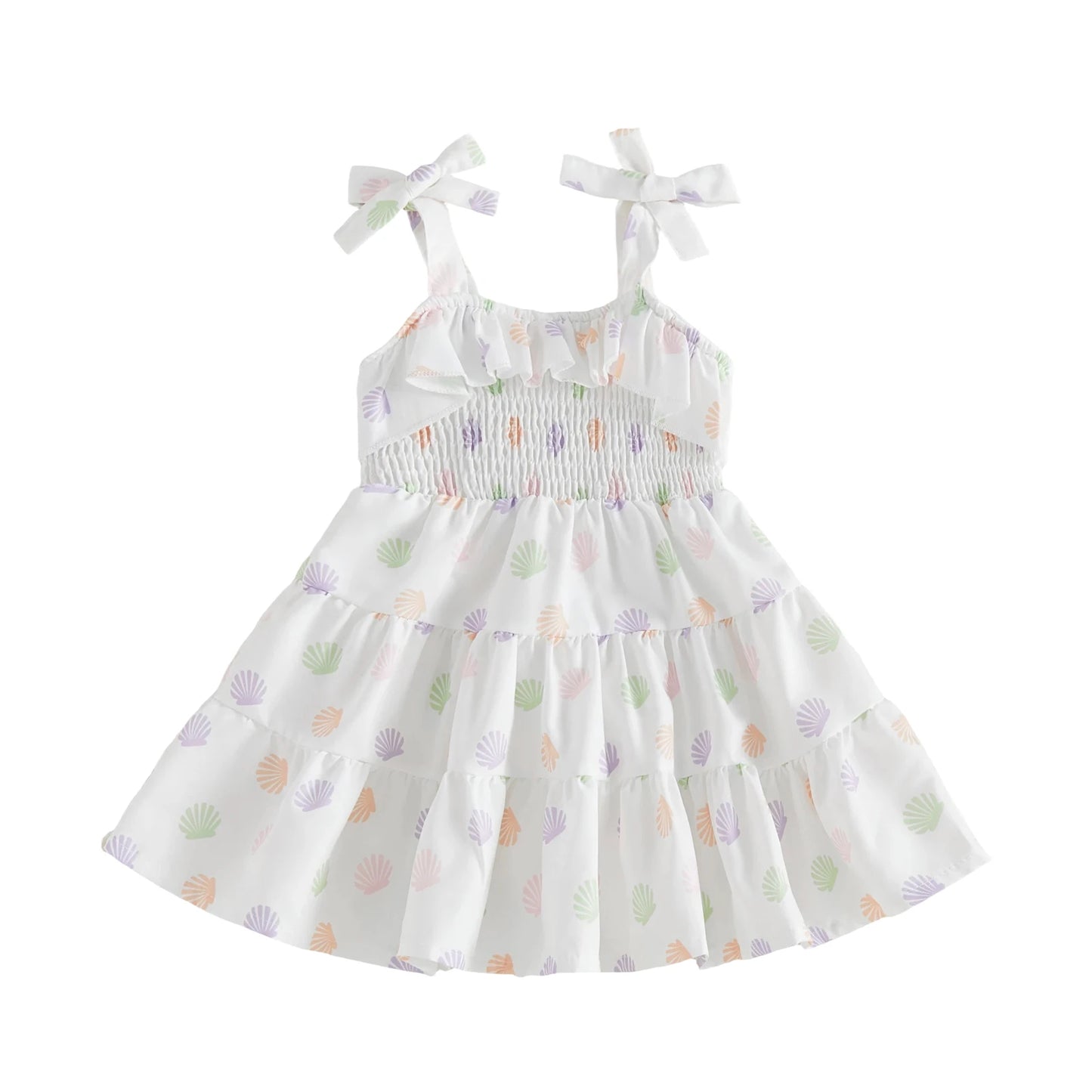 Cute Baby Girl s Floral Print Sleeveless Dress Ruffle Hem Summer A-line Dress with Bowknot Detail Casual Wear