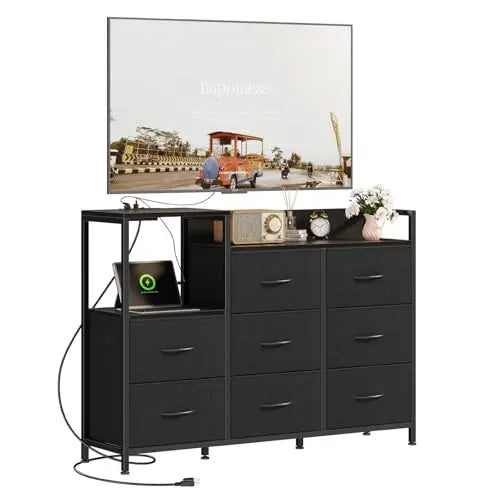 MCQ 8 Fabric Drawers And1 Open Space Cabinets Metal Frame Bedside End Table Storage With Charging Station for Home Furniture