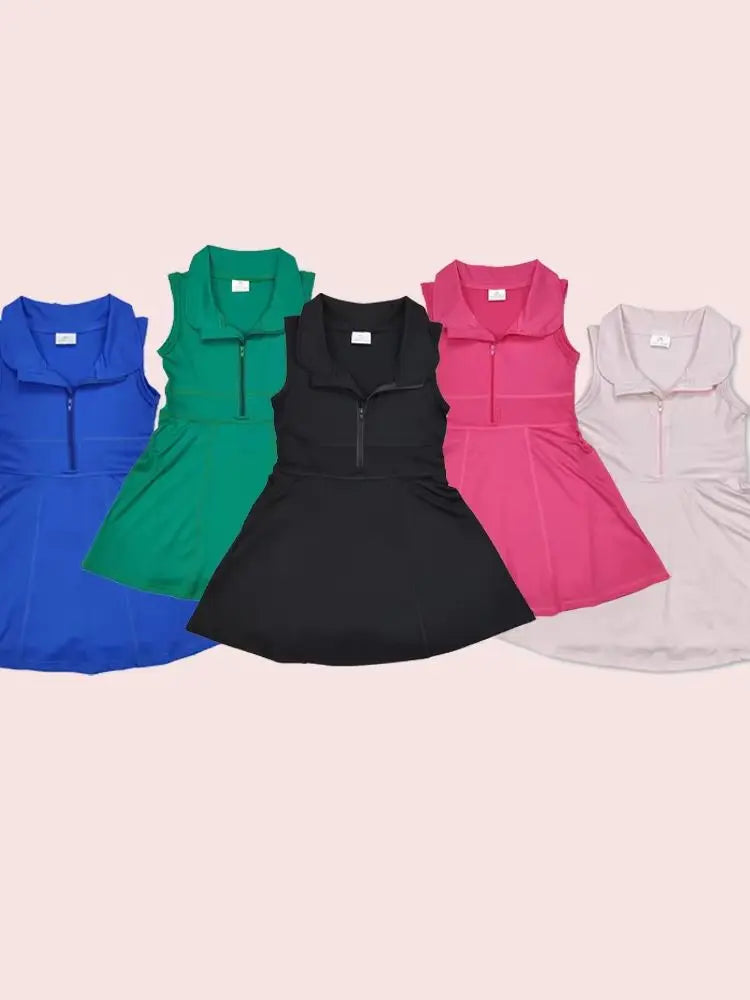 Girls Athletic Zip Activewear Dress Set For Workout And Play