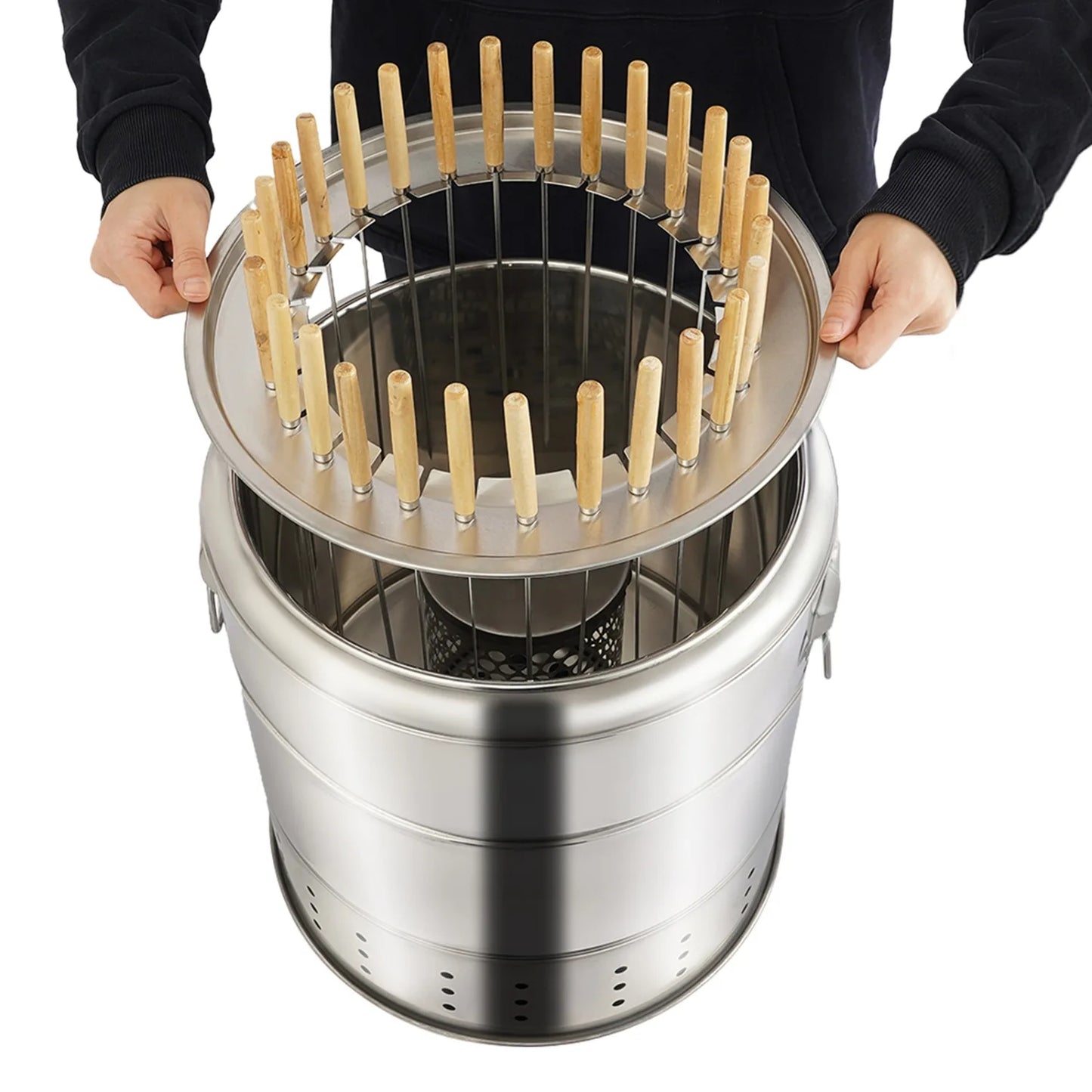 Charcoal Barbecue Grill - 28 Skewers Large Capacity BBQ Grill, 360° Even Heat Distribution, BBQ Charcoal Grill with Grilling Accessories, Outdoor Barbecue Grill for 6-10 Peoples