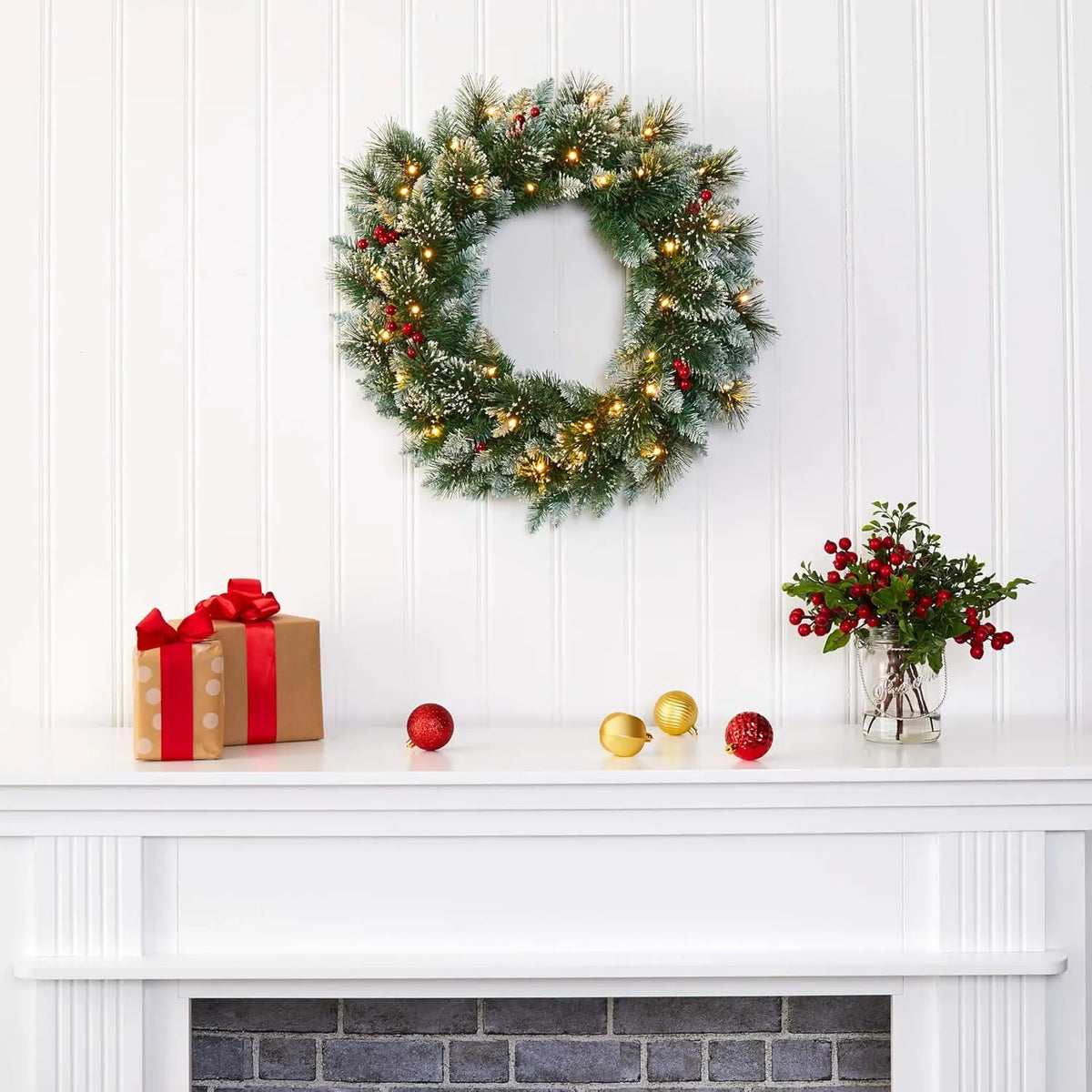 HiMISS Christmas Door Wreath With LED Lights For Holiday Decor