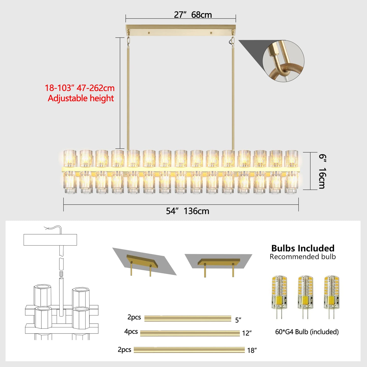 ZHIKEA Crystal Chandeliers Led Lights For Living Rooms