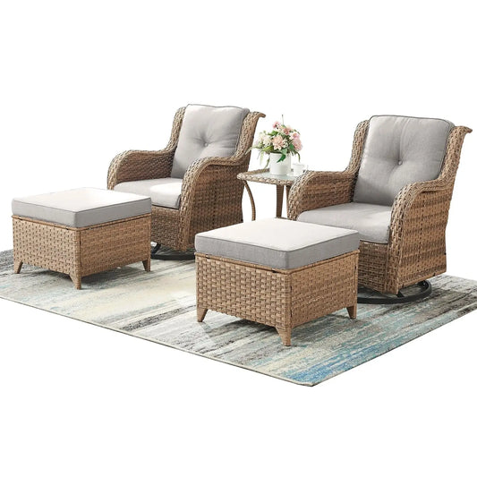 Wicker Patio Furniture Set - 5 Piece Rattan Outdoor Sectional Conversation Sets with 2 Swivel Rocking Chairs,2, Customized