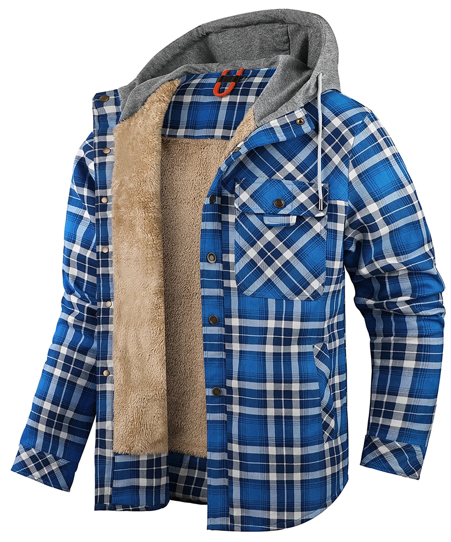 Men's Winter Hooded Plaid Flannel Sherpa Lined Jacket