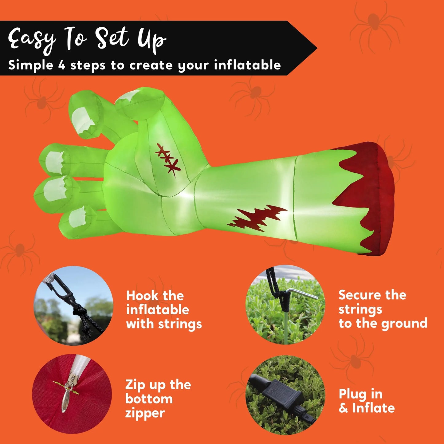 Joyfy 9Ft LED Scary Green Broken Zombie Hand Inflation