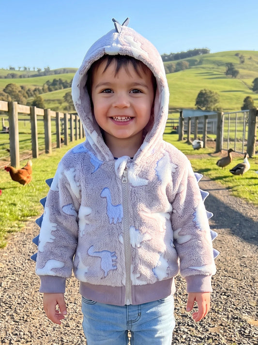 Print Warm Zipper Fall Warm Dinosaur-Print Hooded-Dinosaur-Print Jacket Hooded Fall-Warm Hooded-Dinosaur