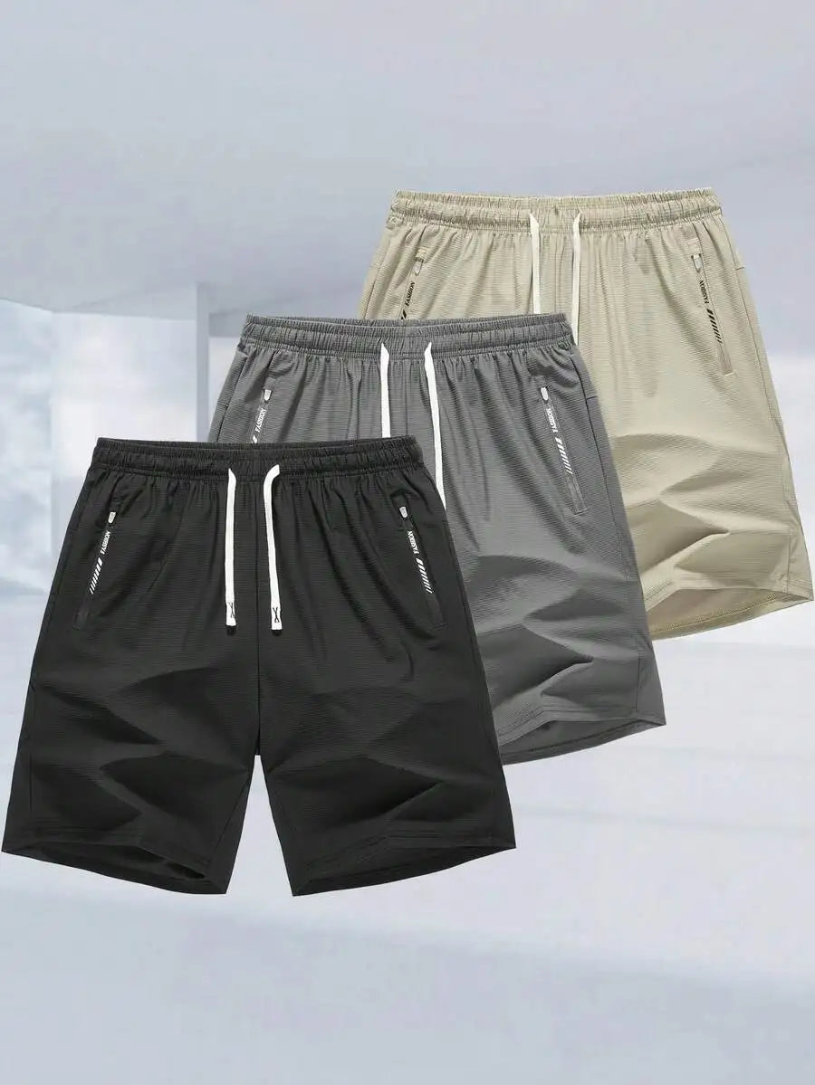 3-Pack Mens Quick Dry Athletic Shorts With Zippered Pockets And Drawstring Waist