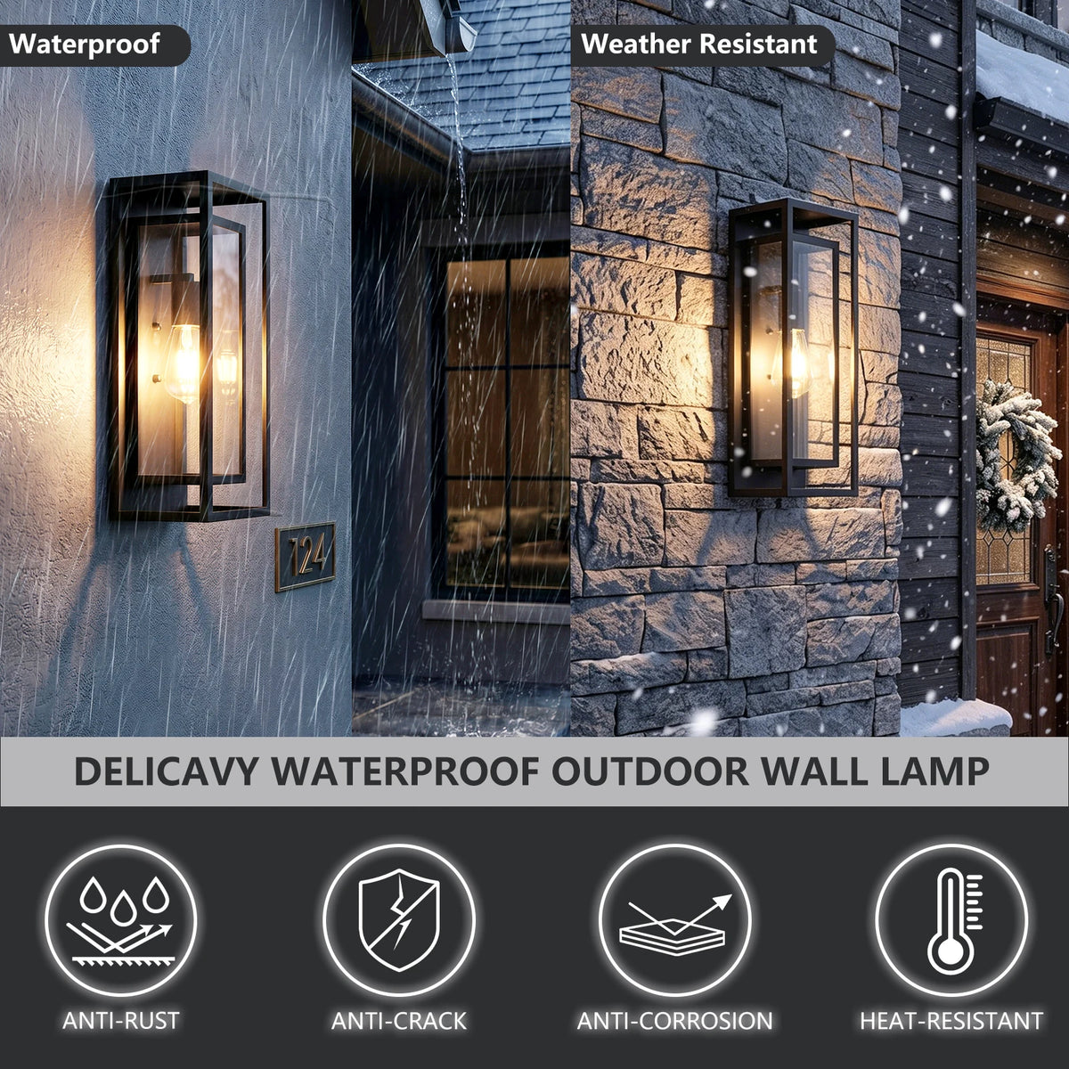 ARLGSITE Waterproof Exterior Wall Lantern With Tempered Glass For Porch