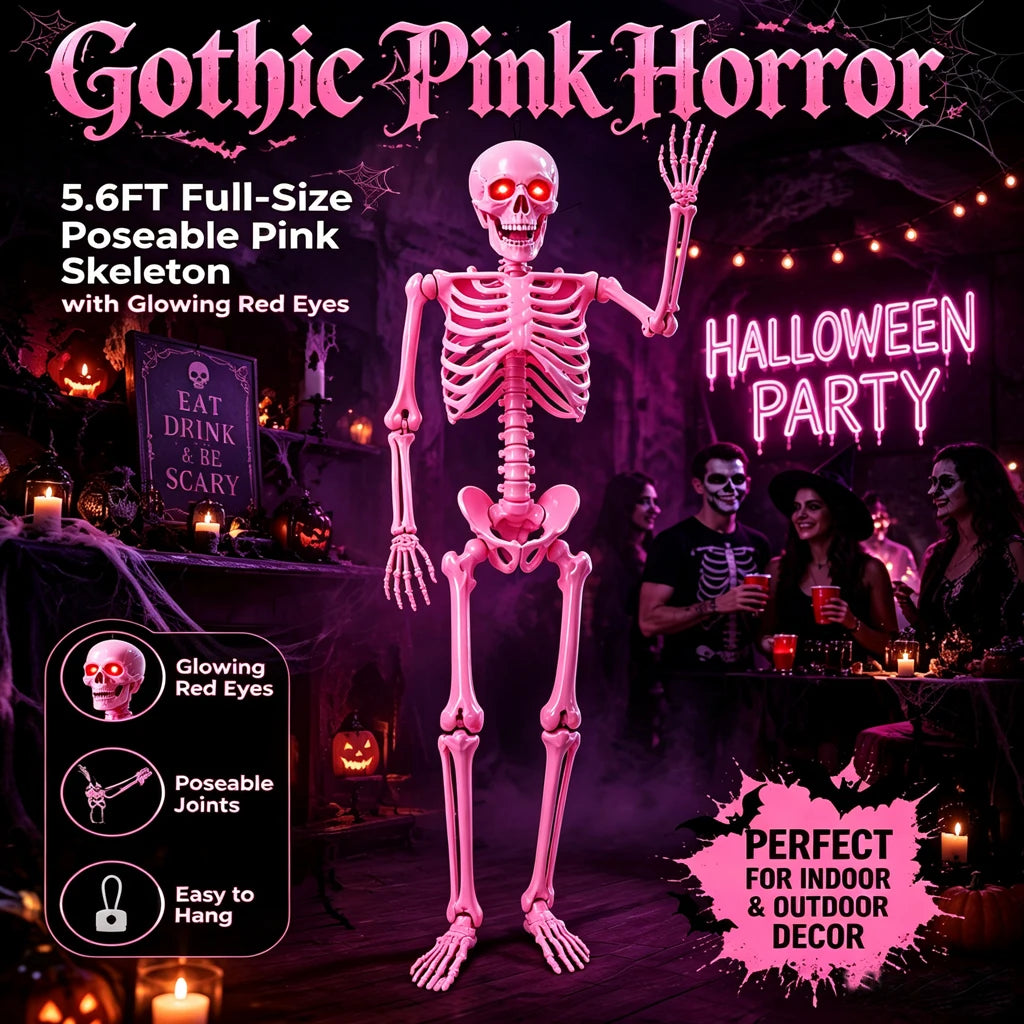 Sound Activated Posable Skeleton Decoration With Glowing Red LED Eyes