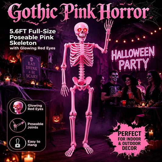 Sound Activated Posable Skeleton Decoration With Glowing Red LED Eyes