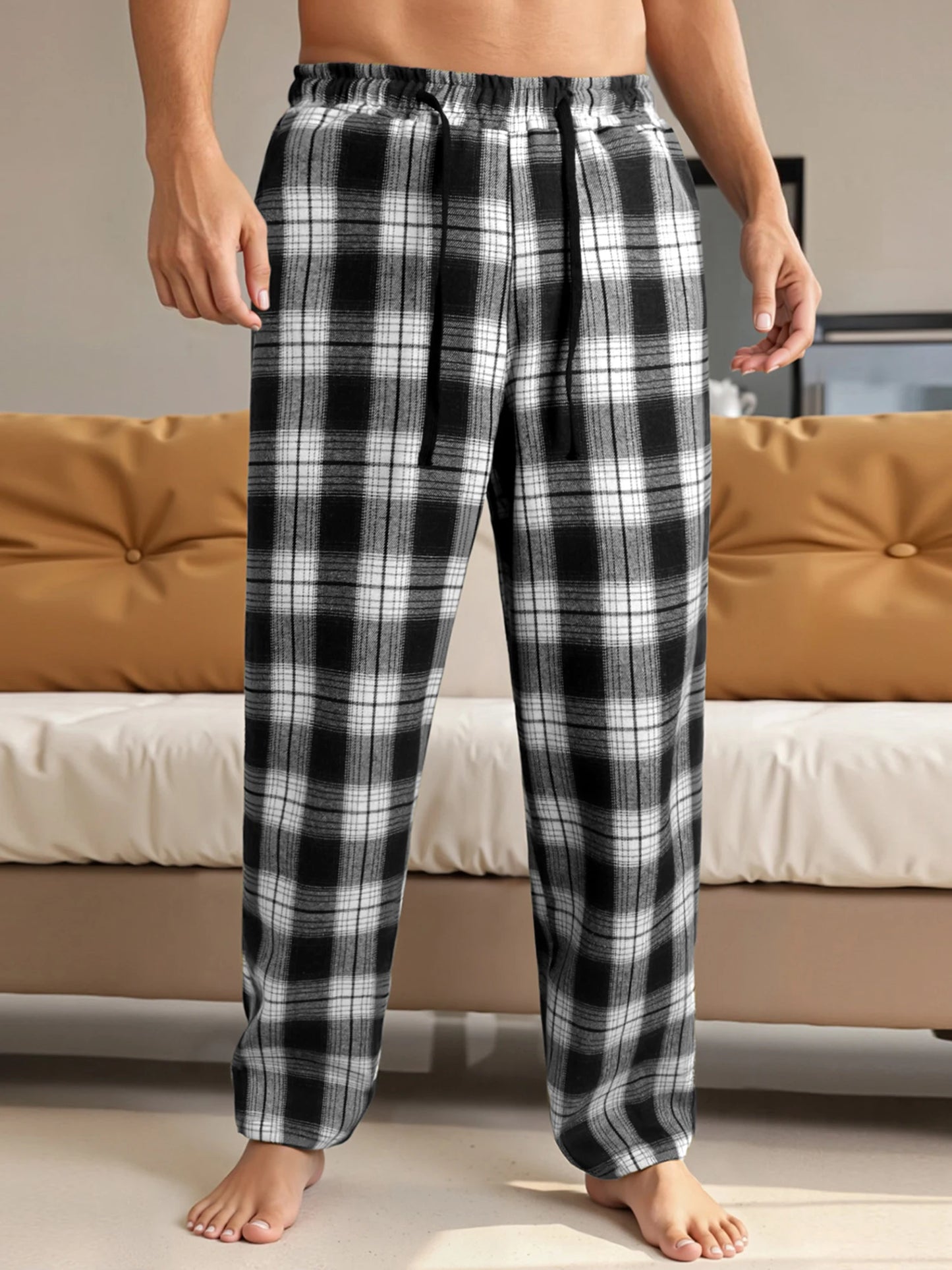Guangdong CN Stylish Checkered Mens Lounge Pants With Drawstring