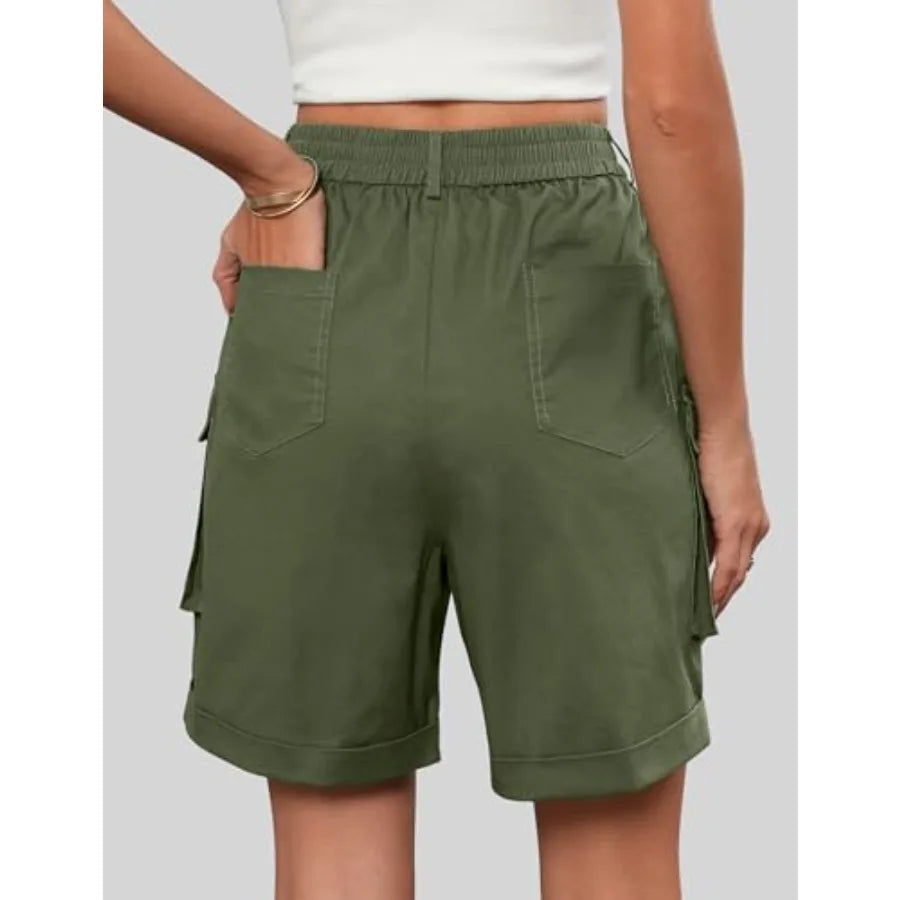 Gleeneat Bermuda Cargo Shorts for Women Baggy Knee Length Denim Shorts High Waist 6 Pockets 2026 Summer Casual