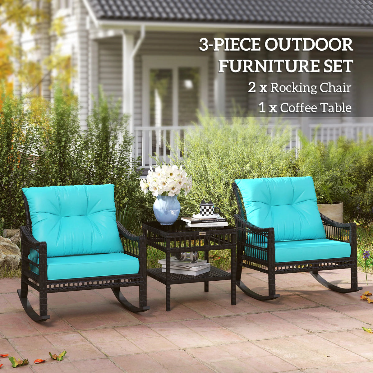 Outsunny Outdoor PE Rattan Rocking Chair Furniture Set