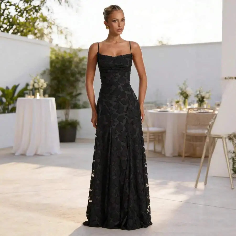 Elegant Floral Lace A Line Wedding Dress With Spaghetti Strap