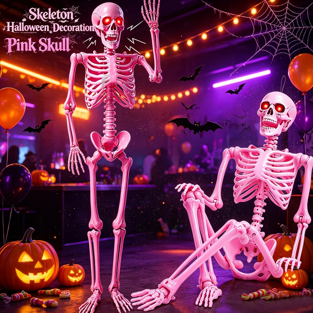 Sound Activated Posable Skeleton Decoration With Glowing Red LED Eyes