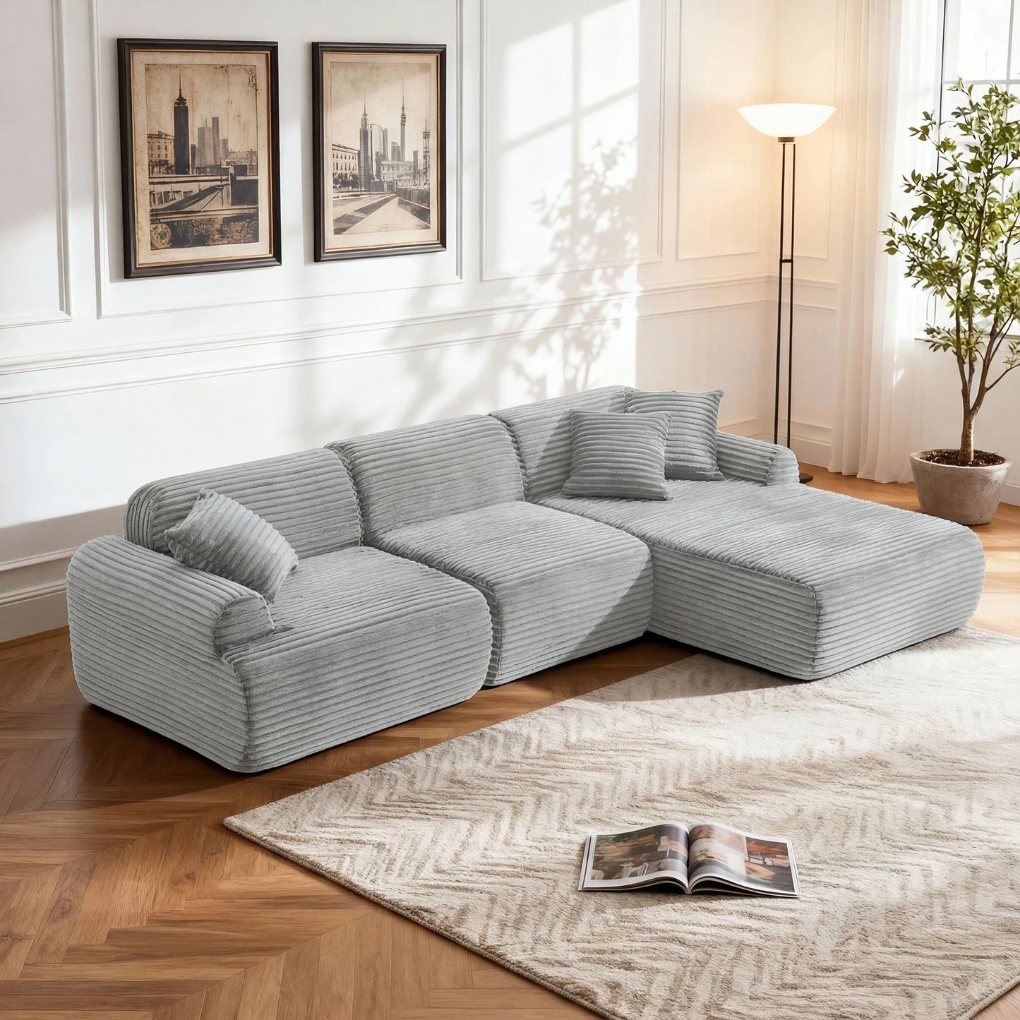 L-Shaped Modular Leather Sofa For Families