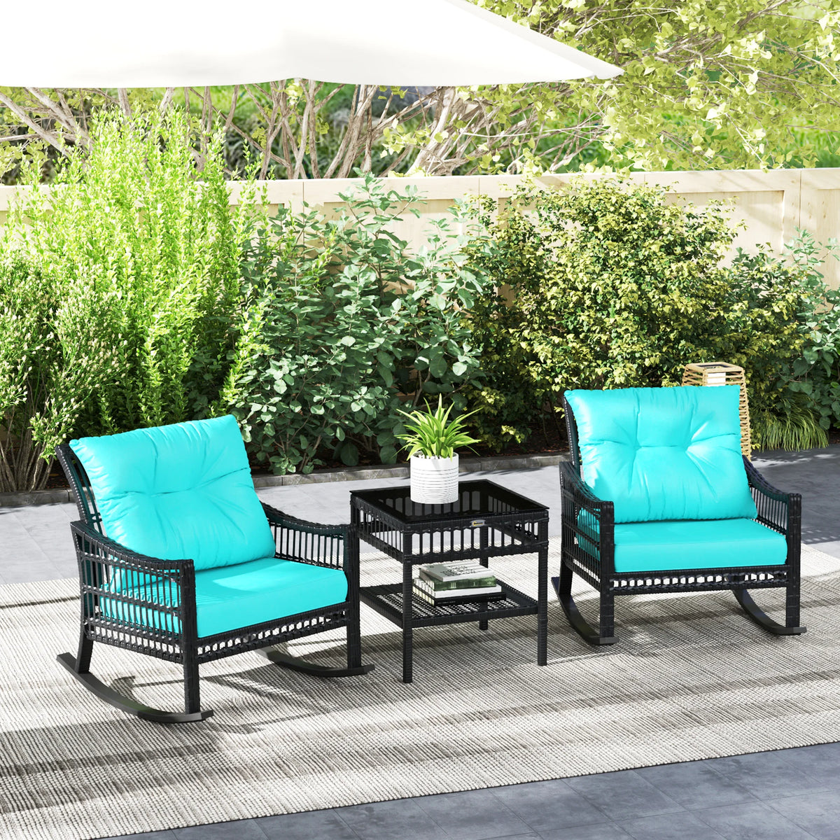 Outsunny Outdoor PE Rattan Rocking Chair Furniture Set