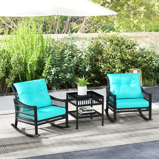 Outsunny Outdoor PE Rattan Rocking Chair Furniture Set