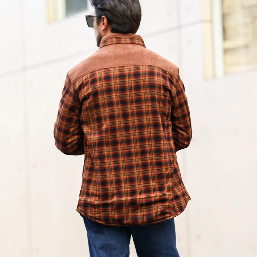 Men's Winter Windproof Bomber Jacket With Plaid Sherpa Lining