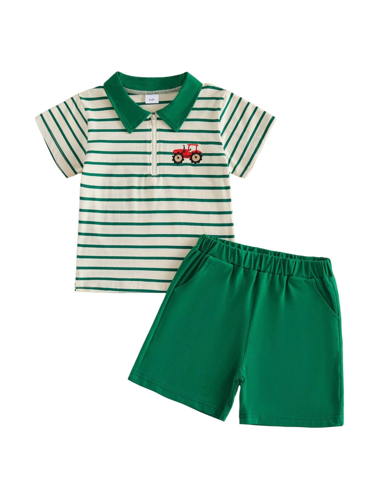 Infant Summer Outfit Set with Short Sleeve Lapel Collar Embroidered Top and Matching Shorts for Baby Boys and Girls 2 Piece