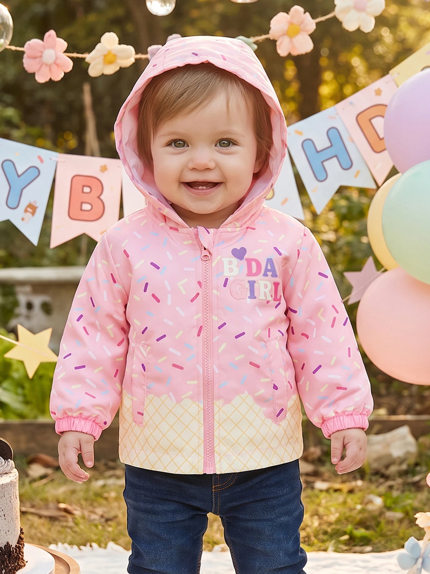 Long Sleeve Closure Zip Girl Birthday Hood Cute Zip Closure Coat Girl Birthday Jacket Cute Print Durable Long Sleeve Closure