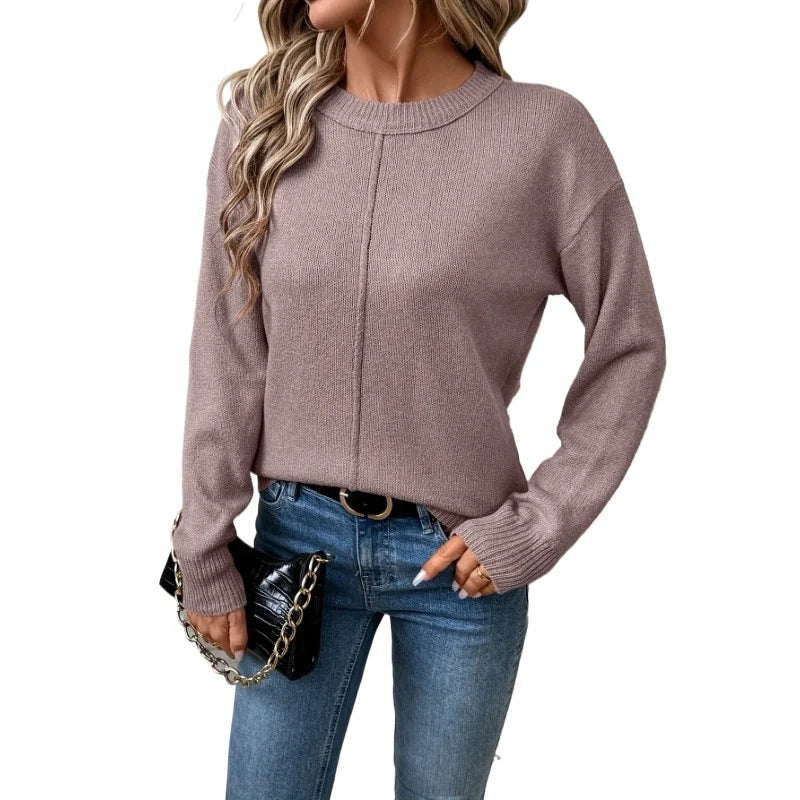 CakuloCN Women Knit Pullover Sweater Solid Casual Top