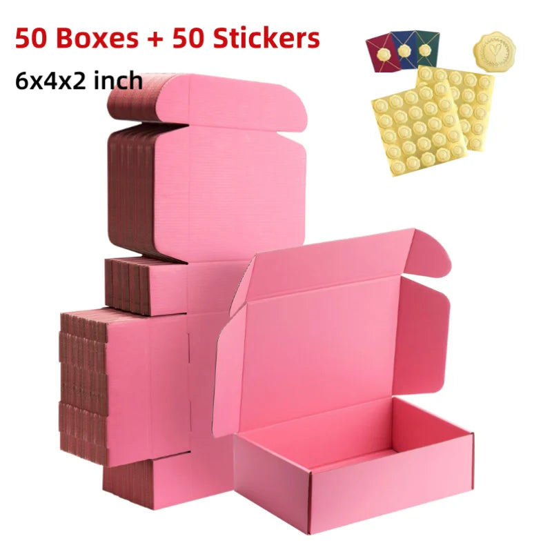 50pcs Christmas Pink Shipping Boxes Bulk 6x4x2 Inch Small Corrugated Cardboard Mailer Boxes for Small Business Gifts Jewelry
