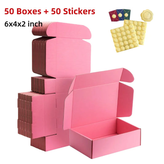 50pcs Christmas Pink Shipping Boxes Bulk 6x4x2 Inch Small Corrugated Cardboard Mailer Boxes for Small Business Gifts Jewelry