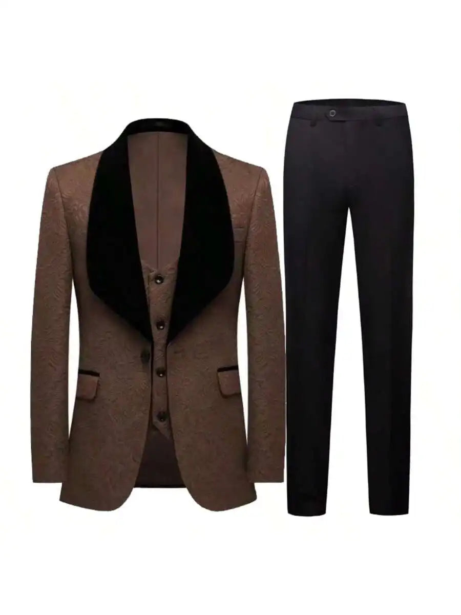 Mens Floral Tuxedo 3Piece Blazer Set Jacquard Paisley